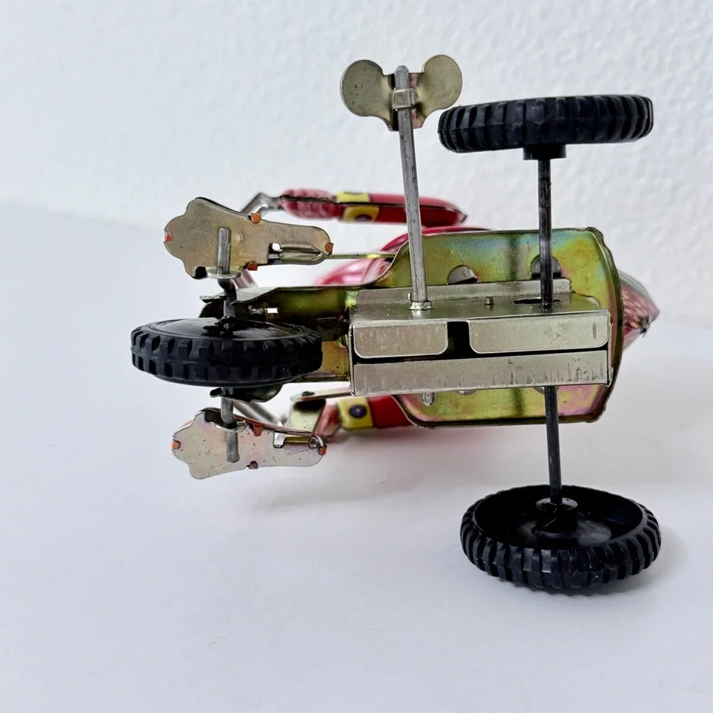 Vintage Litho Tin Toy Duck On Tricycle - Attached Key - 1970s-Collectible